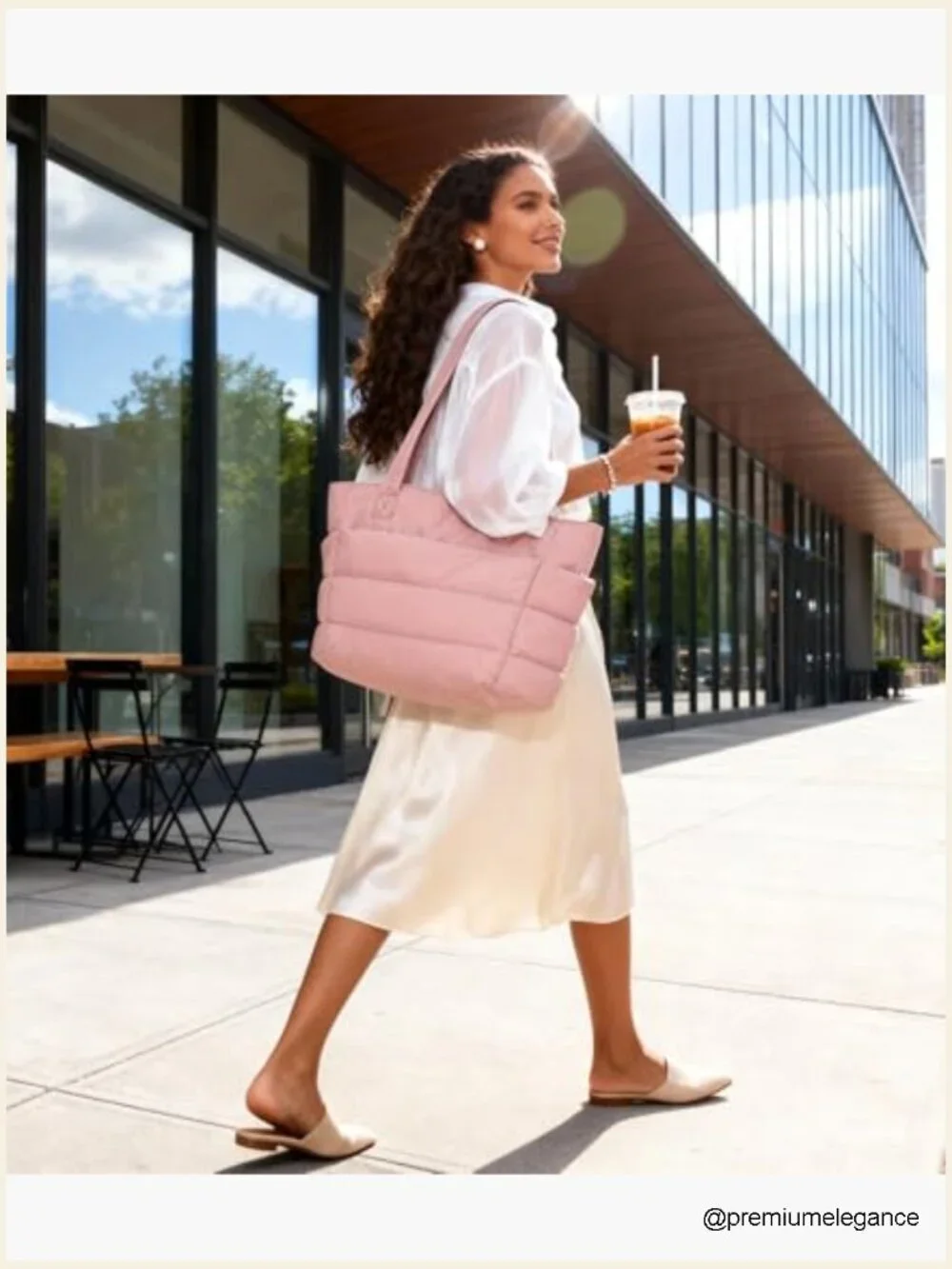 Quilted Puffer Tote Bag for Women, Lightweight Laptop Shoulder Handbag Work
